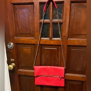 Red pleather faux studs purse